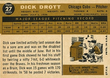 Dick Drott  baseball card collectible - Main Image 2
