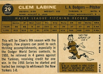 Clem Labine  baseball card collectible - Main Image 2