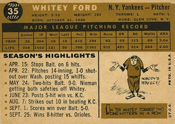 Whitey Ford  baseball card collectible - Main Image 2