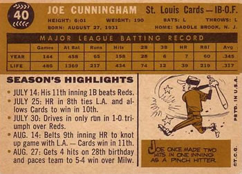 Joe Cunningham  baseball card collectible - Main Image 2