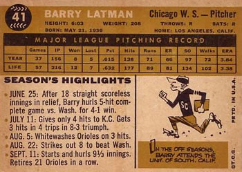 Barry Latman  baseball card collectible - Main Image 2