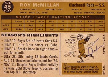 Roy McMillan  baseball card collectible - Main Image 2