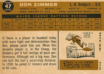 Don Zimmer  baseball card collectible - Main Image 2
