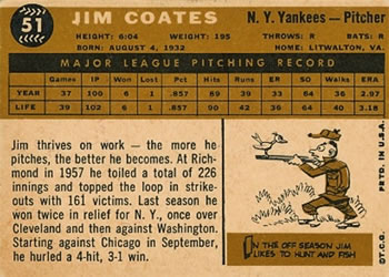 Jim Coates  baseball card collectible - Main Image 2