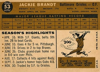 Jackie Brandt  baseball card collectible - Main Image 2