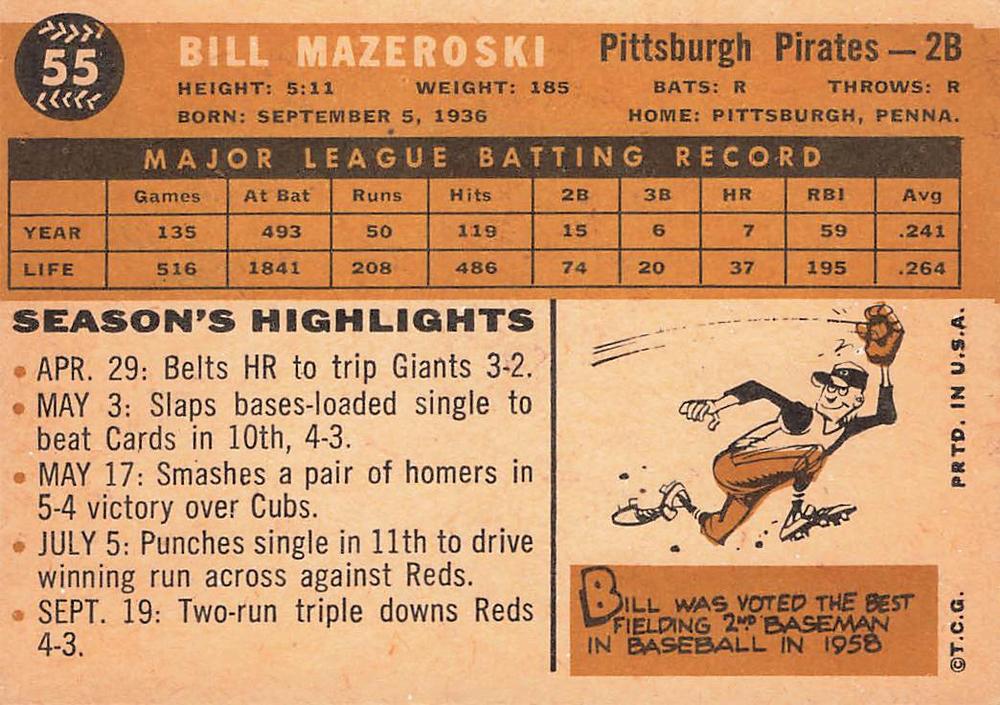 Bill Mazeroski  baseball card collectible - Main Image 2