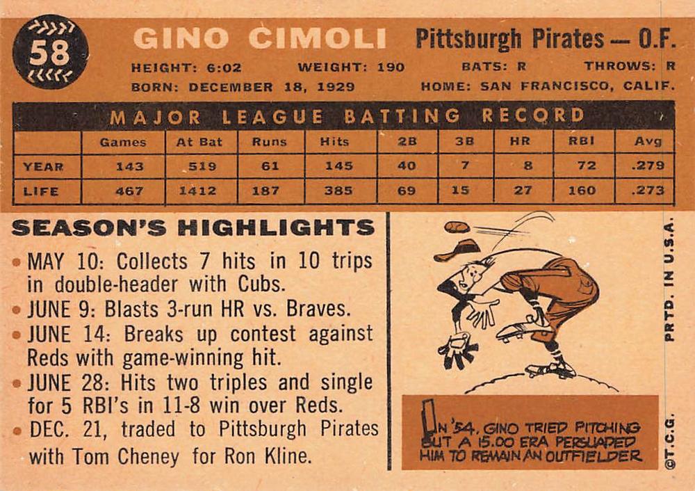 Gino Cimoli  baseball card collectible - Main Image 2