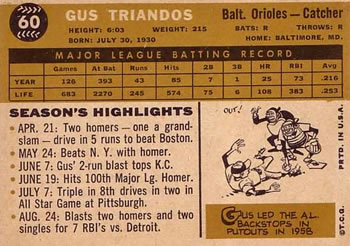Gus Triandos  baseball card collectible - Main Image 2