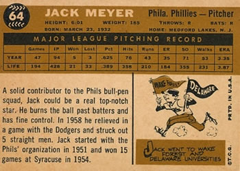 Jack Meyer  baseball card collectible - Main Image 2