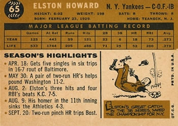 Elston Howard  baseball card collectible - Main Image 2