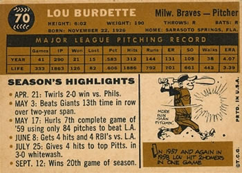 Lew Burdette  baseball card collectible - Main Image 2