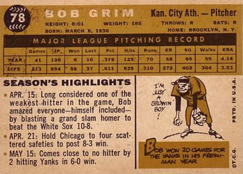 Bob Grim  baseball card collectible - Main Image 2