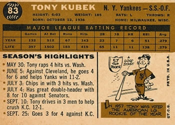 Tony Kubek  baseball card collectible - Main Image 2