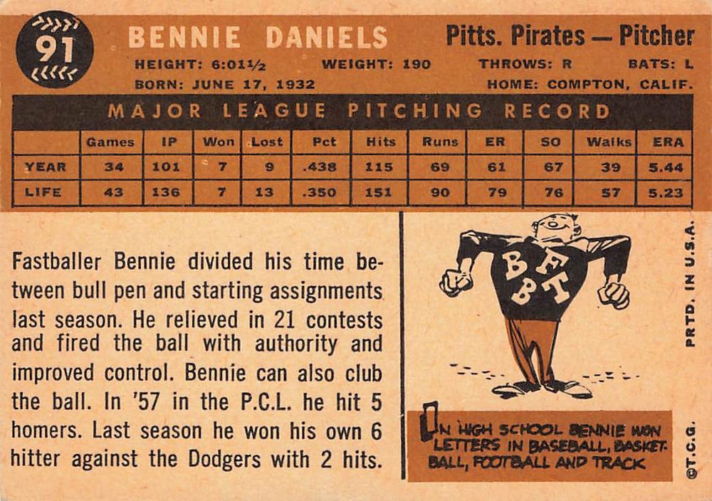 Bennie Daniels  baseball card collectible - Main Image 2