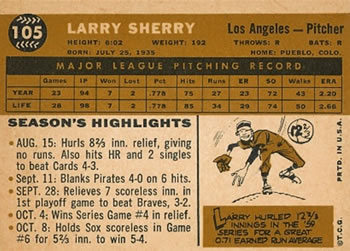 Larry Sherry  baseball card collectible - Main Image 2