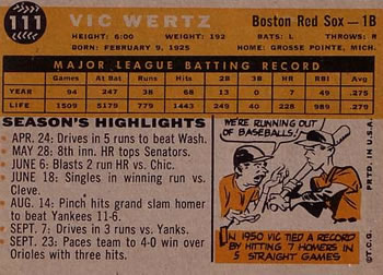 Vic Wertz  baseball card collectible - Main Image 2