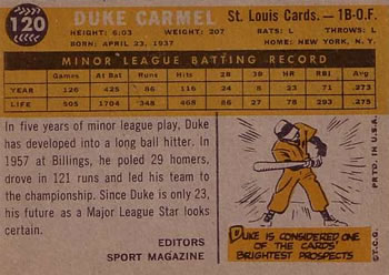 Duke Carmel  baseball card collectible - Main Image 2