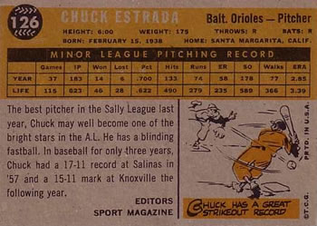 Chuck Estrada  baseball card collectible - Main Image 2