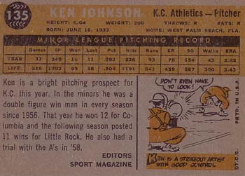 Ken Johnson  baseball card collectible - Main Image 2