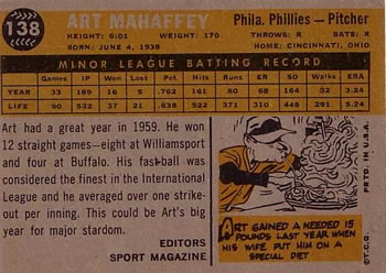 Art Mahaffey  baseball card collectible - Main Image 2
