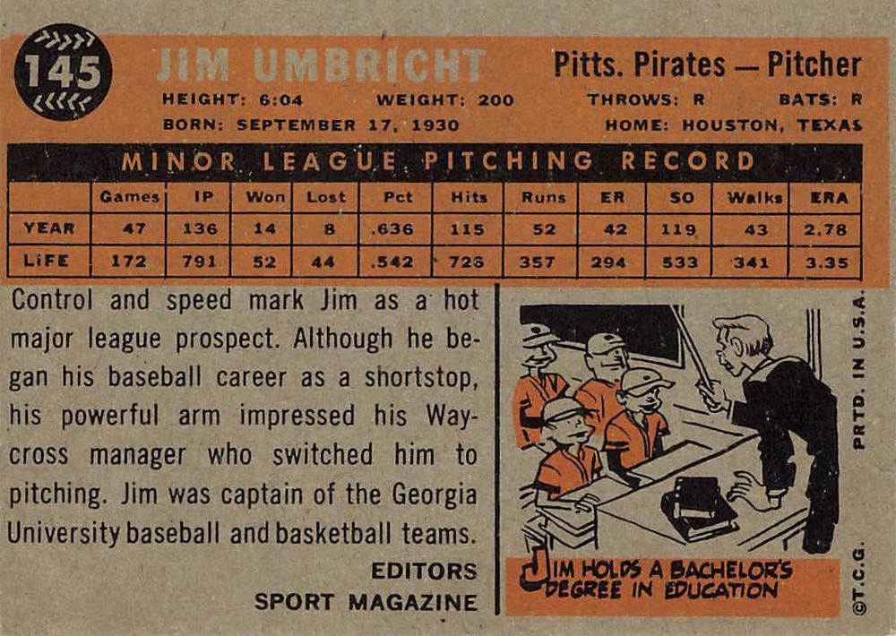 Jim Umbricht  baseball card collectible - Main Image 2