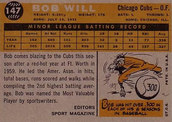 Bob Will  baseball card collectible - Main Image 2