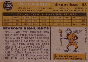Wes Covington  baseball card collectible - Main Image 2