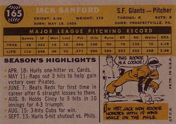 Jack Sanford  baseball card collectible - Main Image 2