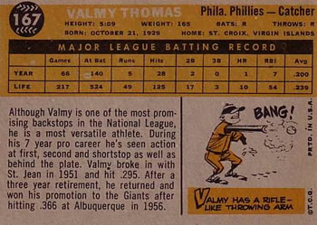 Valmy Thomas  baseball card collectible - Main Image 2