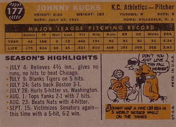 Johnny Kucks  baseball card collectible - Main Image 2