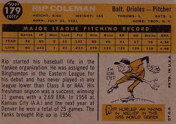 Rip Coleman  baseball card collectible - Main Image 2