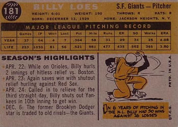 Billy Loes  baseball card collectible - Main Image 2