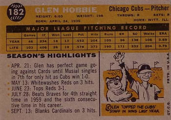 Glen Hobbie  baseball card collectible - Main Image 2