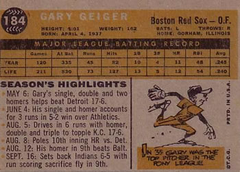 Gary Geiger  baseball card collectible - Main Image 2