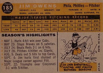 Jim Owens  baseball card collectible - Main Image 2