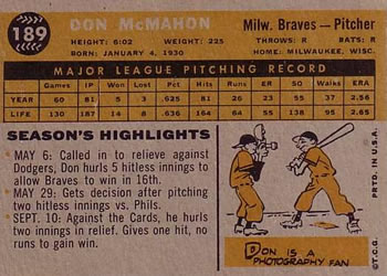 Don McMahon  baseball card collectible - Main Image 2
