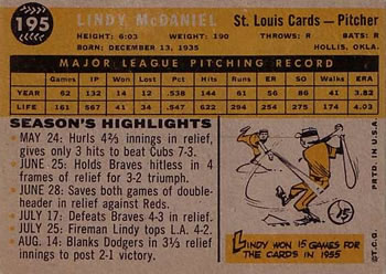 Lindy McDaniel  baseball card collectible - Main Image 2