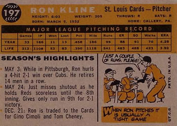 Ron Kline  baseball card collectible - Main Image 2