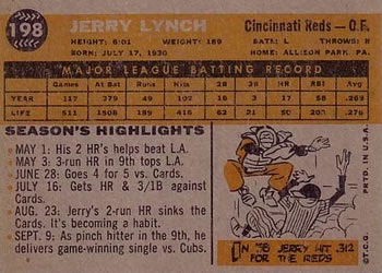Jerry Lynch  baseball card collectible - Main Image 2