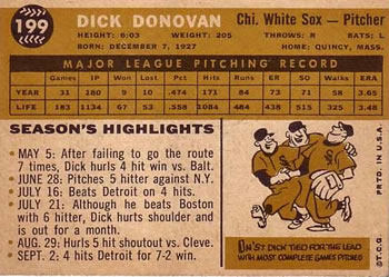 Dick Donovan  baseball card collectible - Main Image 2