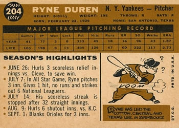 Ryne Duren  baseball card collectible - Main Image 2