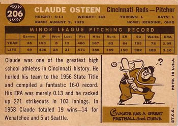 Claude Osteen  baseball card collectible - Main Image 2