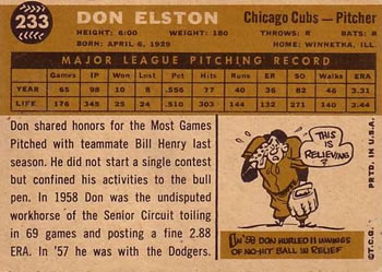 Don Elston  baseball card collectible - Main Image 2