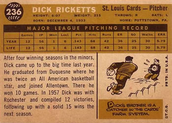 Dick Ricketts  baseball card collectible - Main Image 2