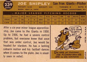 Joe Shipley  baseball card collectible - Main Image 2