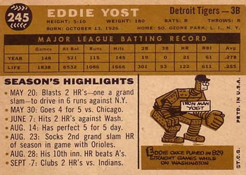Eddie Yost  baseball card collectible - Main Image 2