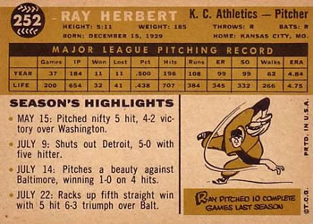 Ray Herbert  baseball card collectible - Main Image 2