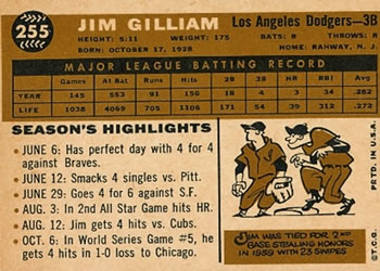 Jim Gilliam  baseball card collectible - Main Image 2