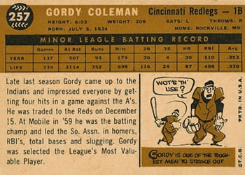 Gordy Coleman  baseball card collectible - Main Image 2