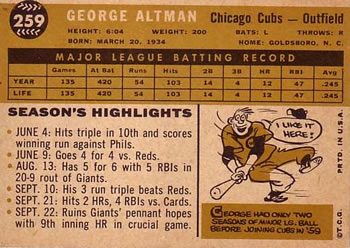 George Altman  baseball card collectible - Main Image 2